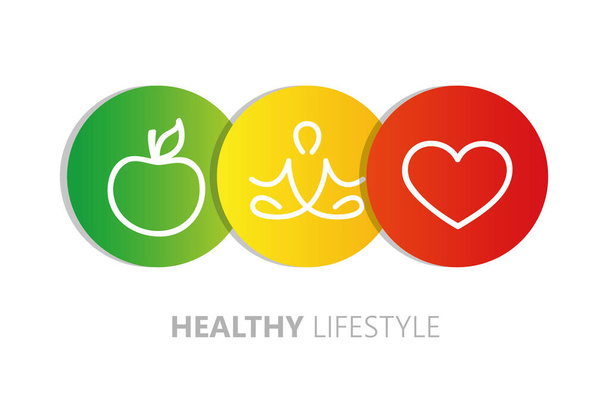 healthy lifestyle icons apple yoga heart - Vector, Image