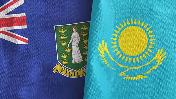Kasachstan und Jungferninseln Britische Flaggen Textiltuch 3D-Rendering - Foto, Bild