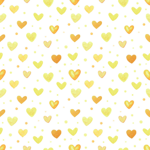 Naadloos patroon met gele harten. Met de hand getekend aquarel illustratie. Decoratieve elementen. Creatieve kunst - Foto, afbeelding