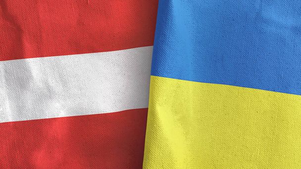 Ukraine and Austria two flags textile cloth 3D rendering - Foto, Bild