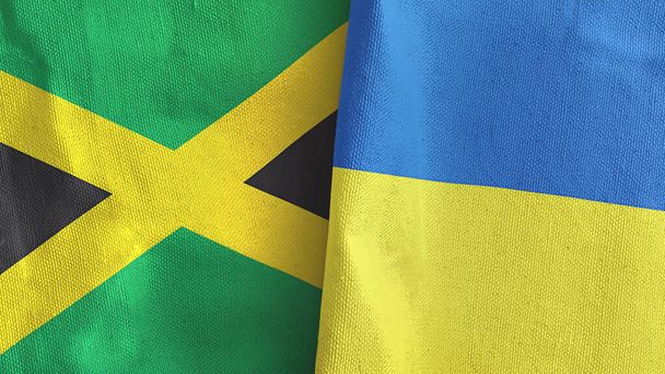 Ukraine and Jamaica two flags textile cloth 3D rendering - Photo, Image