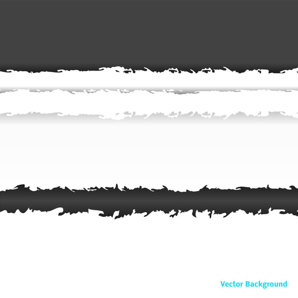 Trozos de papel gris y blanco negro desgarrado con sombra suave sobre fondo blanco. Trozos rasgados de papel horizontal. Ilustración vectorial - Vector, imagen