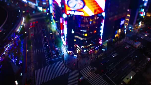 Éjszakai időeltolódás a Ginza tiltshift-i miniatűr kereszteződésnél, széles lövészet. - Felvétel, videó