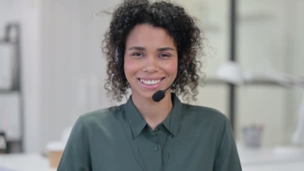 Portrait of Smiling African Woman Wearing Headset, Call Center  - Footage, Video