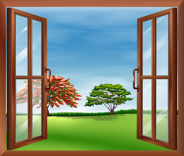 Uma janela de madeira aberta
 - Vetor, Imagem