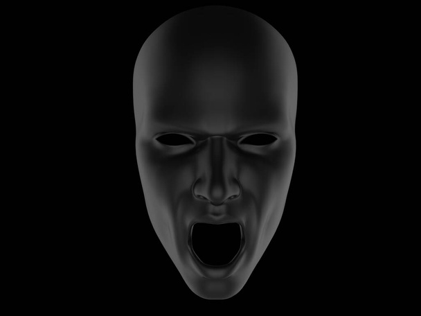 ブラック悲鳴コンピュータ生成顔-黒の背景に隔離された - 写真・画像