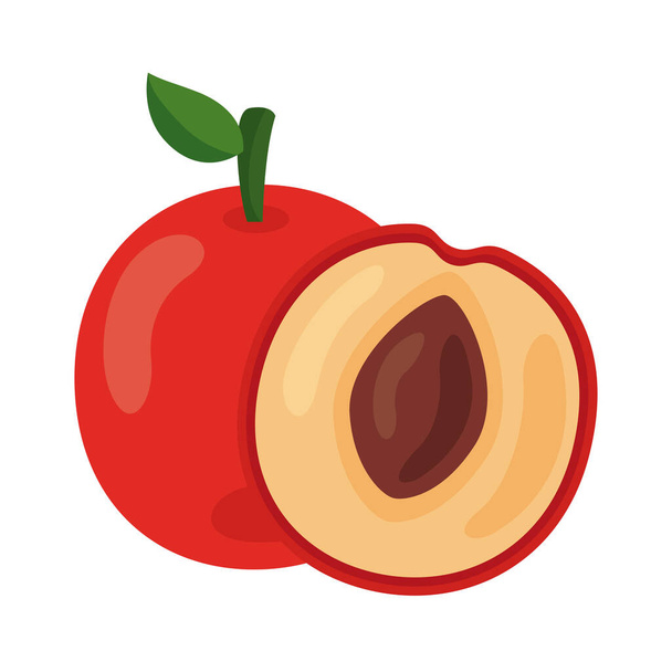 fruta fresca de melocotón icono de alimentos saludables - Vector, imagen