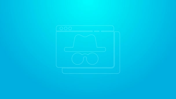 Pinkfarbene Linie Browser-Inkognito-Fenster-Symbol isoliert auf blauem Hintergrund. 4K Video Motion Grafik Animation - Filmmaterial, Video