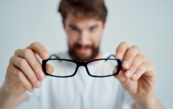 bearded man wearing glasses poor eyesight health problems treatment Studio - Photo, Image