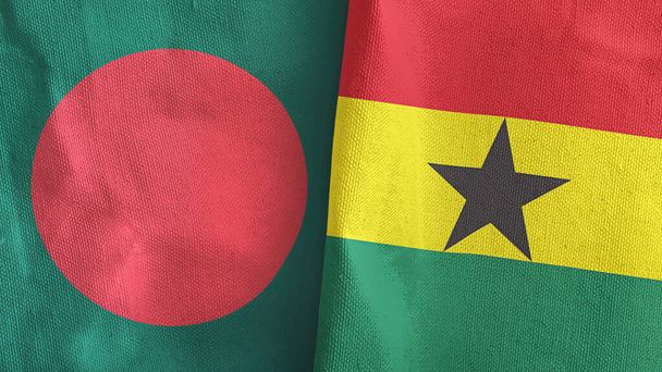 Ghana y Bangladesh dos banderas de tela textil 3D renderizado - Foto, Imagen