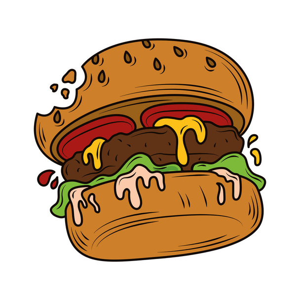 bitten burger fast food, junk food icon isolated design - Vector, Image