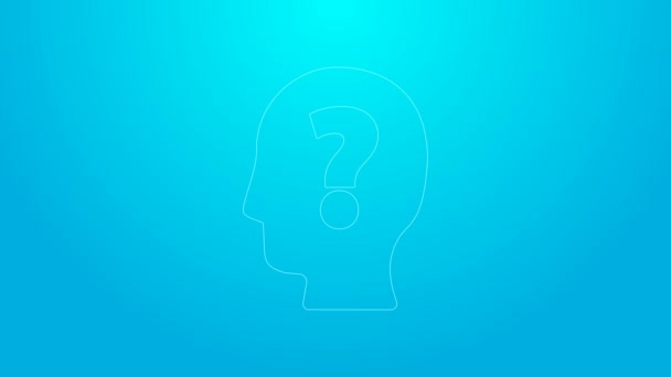 Růžová čára Lidská hlava s ikonou otazníku izolované na modrém pozadí. Grafická animace pohybu videa 4K - Záběry, video