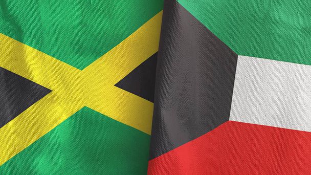 Kuwait and Jamaica two flags textile cloth 3D rendering - Photo, Image
