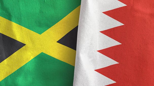 Bahrain and Jamaica two flags textile cloth 3D rendering - Photo, Image
