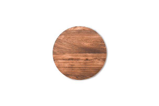 Empty round wooden cutting board isolated on white background with clipping path for work or design - Photo, Image