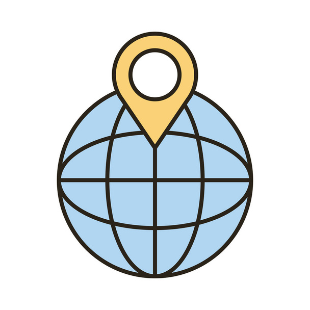 sphere browser with pin location line and fill style icon - Wektor, obraz