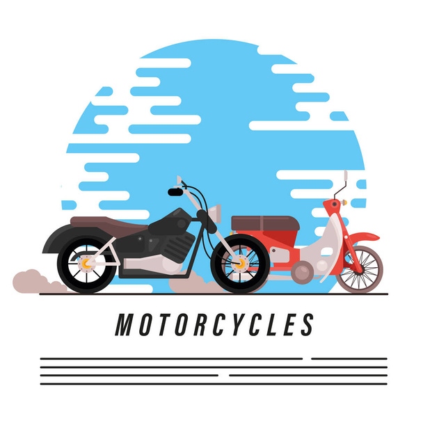 motocicletas viejo helicóptero y vehículos de estilos de calle - Vector, Imagen