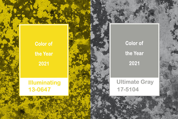 Κολάζ με νέο Pantone Illuminating, Ultimate γκρι χρώμα του έτους 2021 - Φωτογραφία, εικόνα