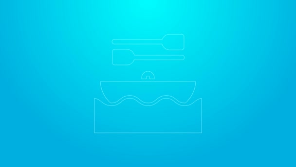 Růžová čára Loď s ikonou vesla izolované na modrém pozadí. Vodní sporty, extrémní sporty, dovolená, dovolená, team building. Grafická animace pohybu videa 4K - Záběry, video