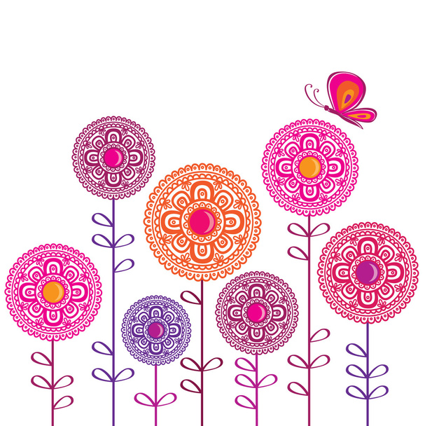 Frühlingsblume mit Schmetterlingen. Vektorillustration. - Vektor, Bild