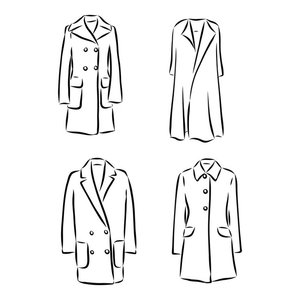 Cappotto donna con maniche lunghe e tasche. vettore. cappotto, schizzo vettoriale illustrazione - Vettoriali, immagini