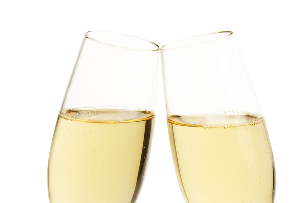 Closeup of two aslope glasses with champagne - Foto, imagen