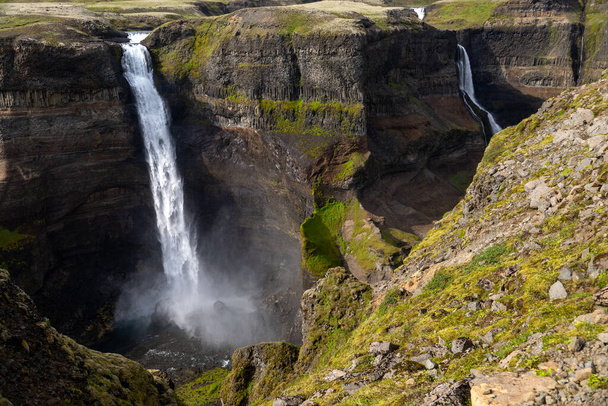 View of the landscape of the Haifoss waterfall in Iceland.  - Фото, изображение