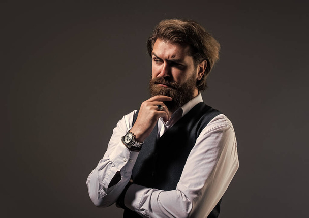 handsome man wear office suit. male beauty and fashion. brutal businessman with perfect beard and moustache. real boss in vest. mature bearded man. confidence and charisma - Foto, immagini