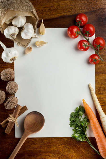 Vegetables and spices with paper - Photo, Image