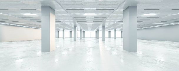 Üres fehér szobás iroda loft ipari design 3d render illusztráció - Fotó, kép