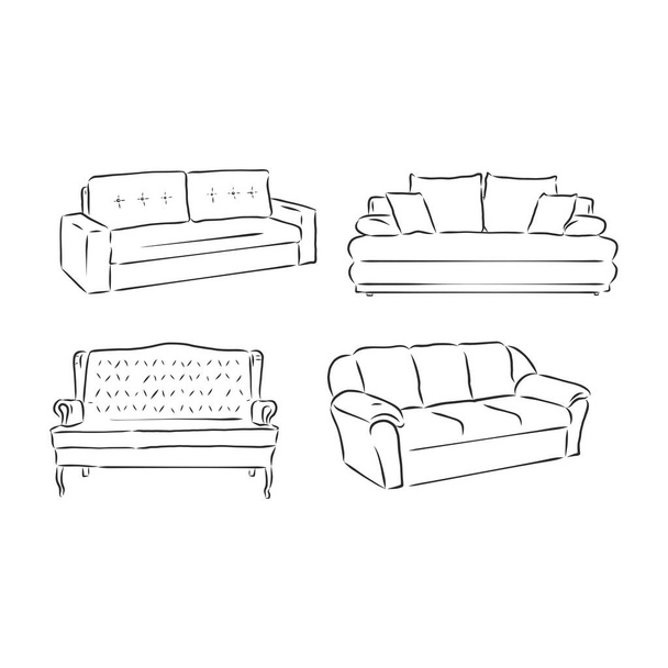 набор эскизов рисунков диванов, векторная иллюстрация - Вектор,изображение