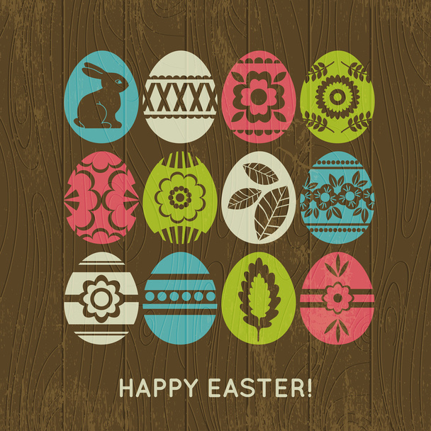 wooden background with color easter eggs, vector - Vector, Imagen