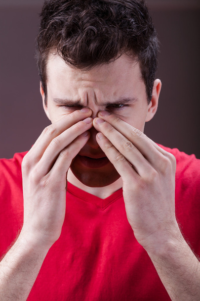 Man having sinus pain - Фото, изображение