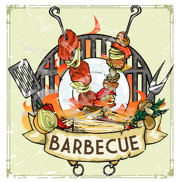 BBQ grill logotipo - Vetor, Imagem