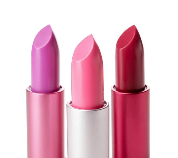 Different lipsticks on white background - Photo, Image