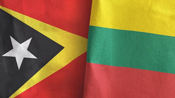 Литва і Тимор-Леште Східний Тимор два прапори текстильний одяг 3D рендеринг - Фото, зображення