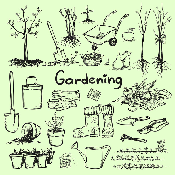Садовые инструменты, Весеннее садоводство
 - Вектор,изображение