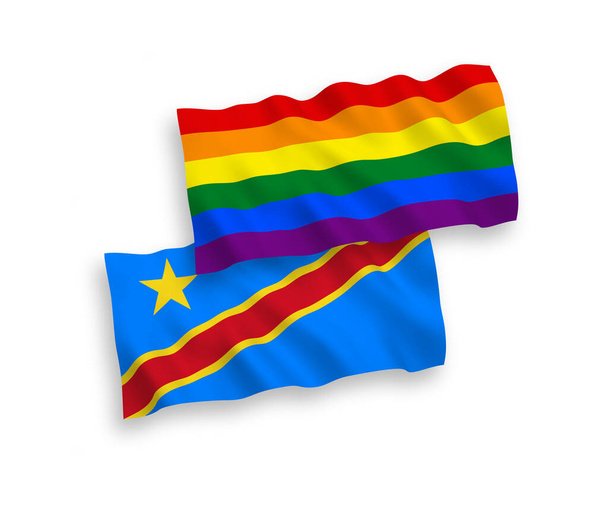 レインボーゲイの誇りとコンゴ民主共和国の国家ベクトルファブリック波旗は、白い背景に隔離されています。１～２％. - ベクター画像