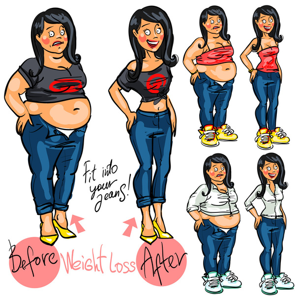 Nainen ennen ja jälkeen laihtuminen
 - Vektori, kuva