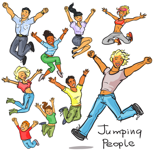 Ludzie skaczący - Wektor, obraz