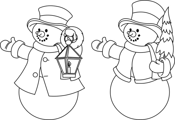 Two black and white snowmen for coloring - Vecteur, image