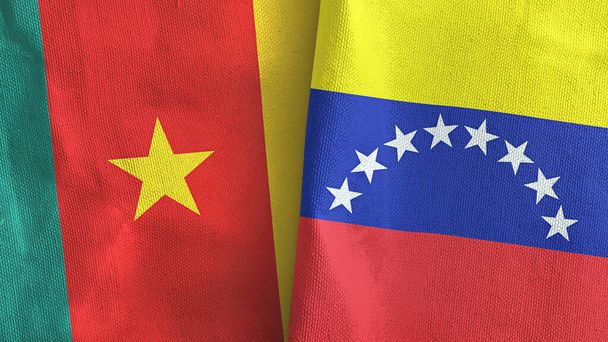 Venezuela and Cameroon two flags textile cloth 3D rendering - Photo, Image
