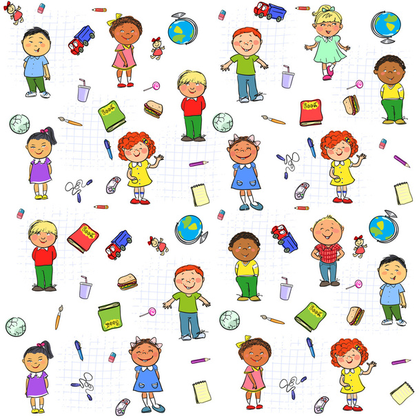 Seamless pattern with cartoon happy kids - Vector, Image