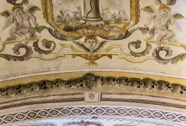 A closeup of the roofing of the Chapel of Bones in Evora, Portugal - Фото, изображение