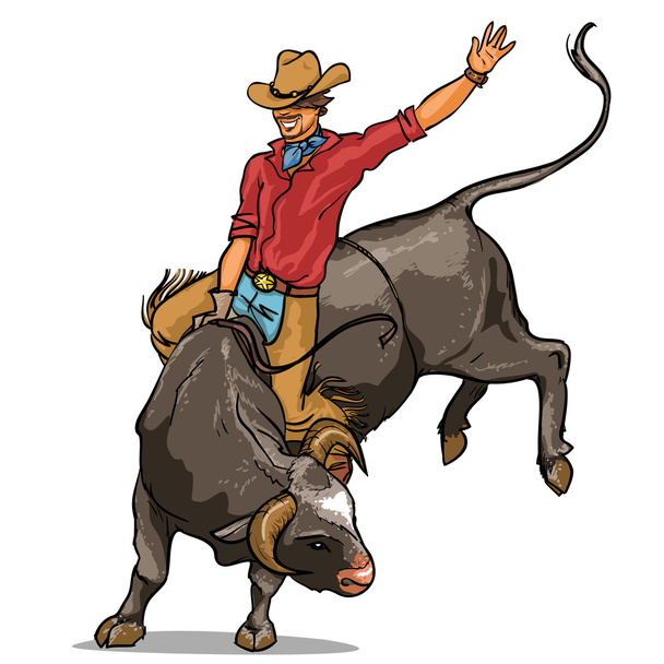 Cowboy ratsastaa härkä
 - Vektori, kuva