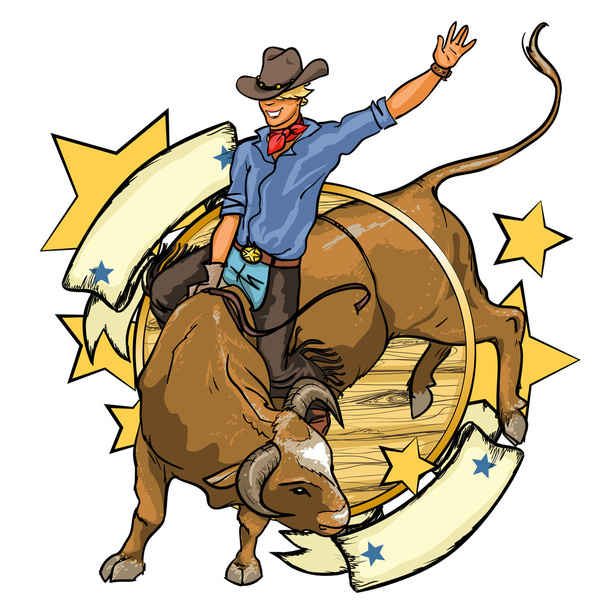 Родео Ковбой на быке
 - Вектор,изображение