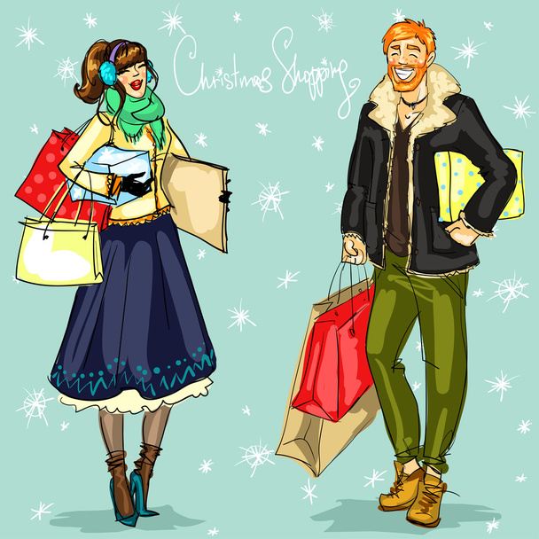 Χριστουγεννιάτικα ψώνια - Διάνυσμα, εικόνα
