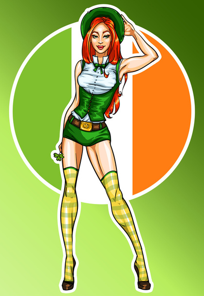Ирландская девушка с шамроном
 - Вектор,изображение