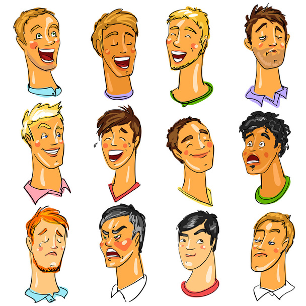 Male faces - Expressions - Vector, Image