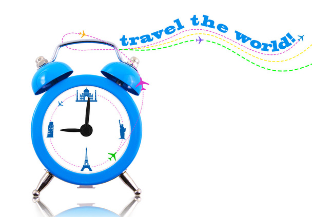 Путешествуйте по миру! Часы с ориентирами на циферблате изолированы
 - Фото, изображение
